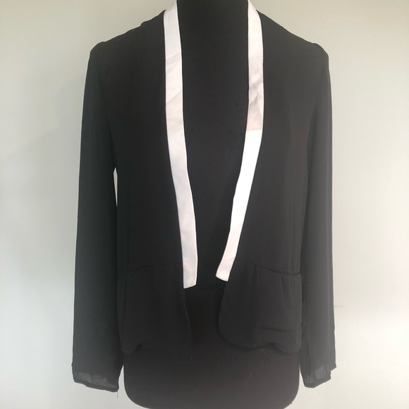Tops - Black Blazer blouse with white trim sizes S M L